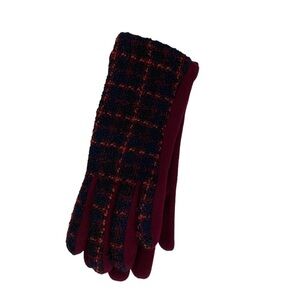 TPO Fashion Gloves NWT Smartphone Touch Maroon Blue Checkered Print Small S
